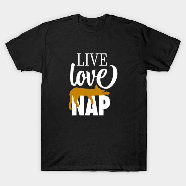 Live Love Nap Sleepy Orange Tabby Cat - Lazy Day Kitty Lover T-Shirt by cottoncanvas